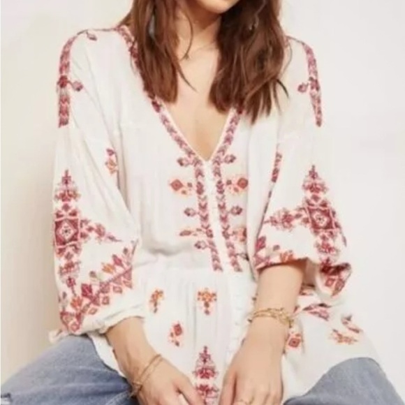 Free People Tops - Free People Arianna Embroidered Tunic Top /mini Dress Size Medium Women’s White
